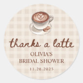 Love is Brewing Gingham Coffee Bridal Shower Favor ラウンドシール (正面)