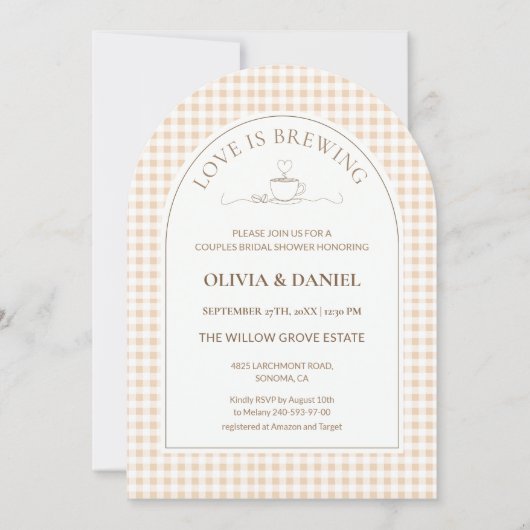 Love Is Brewing Gingham Coffee Couples Shower  招待状 (正面)