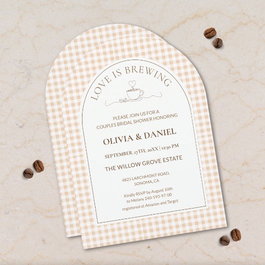 Love Is Brewing Gingham Coffee Couples Shower  招待状