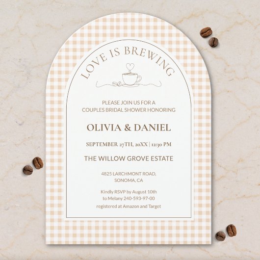 Love Is Brewing Gingham Coffee Couples Shower  招待状