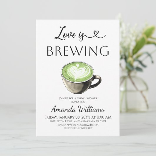 Love is Brewing Green Coffee Matcha Bridal Shower 招待状 (スタンド正面)