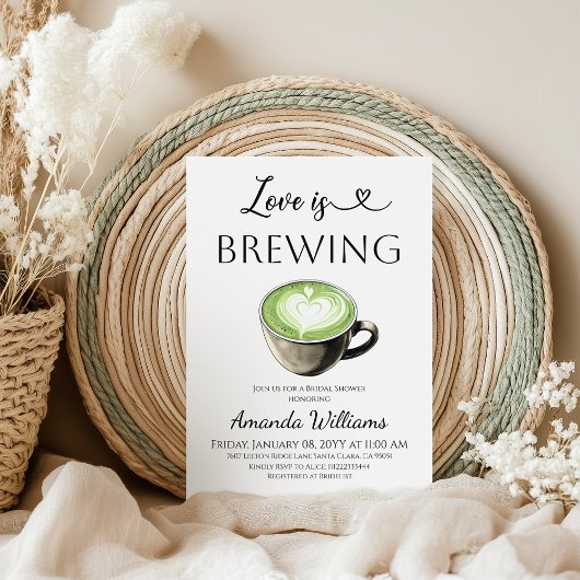 Love is Brewing Green Coffee Matcha Bridal Shower 招待状