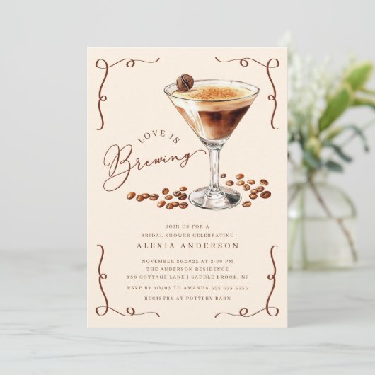 Love Is Brewing Martini Bridal Shower  招待状 (スタンド正面)