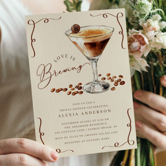 Love Is Brewing Martini Bridal Shower  招待状