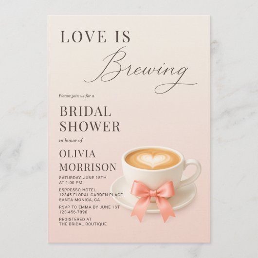 Love is Brewing QR Code Coffee Bridal Shower 招待状 (正面)