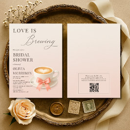 Love is Brewing QR Code Coffee Bridal Shower 招待状