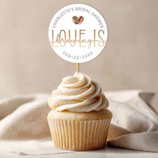 Love Is Brewing Round Favor Coffee Bridal Shower ラウンドシール
