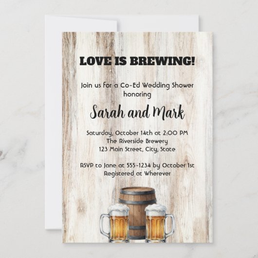 Love is Brewing Rustic Couples Bridal Shower 招待状 (正面)
