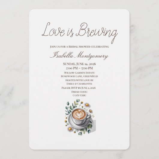 Love Is Brewing Rustic Espresso Bridal Shower 招待状 (正面)