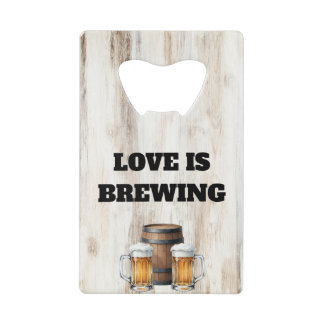 Love is Brewing Rustic Shower Bottle Opener Favor クレジットカード栓抜き