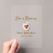 Love is Brewing white coffee mug heart bridal show アクリル招待状 (インサイチュ (ポータブル))