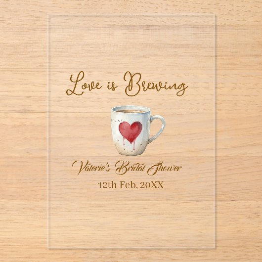 Love is Brewing white coffee mug heart bridal show アクリル招待状 (正面)