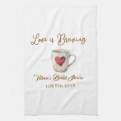 Love is Brewing white coffee mug heart bridal show キッチンタオル (縦)