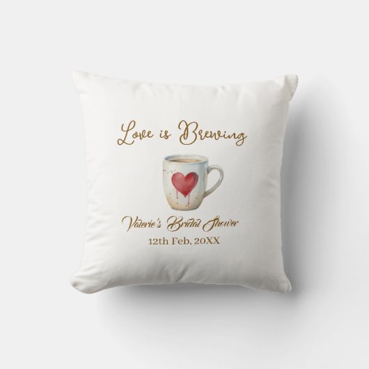 Love is Brewing white coffee mug heart bridal show クッション (正面)