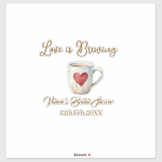 Love is Brewing white coffee mug heart bridal show シール (シート)