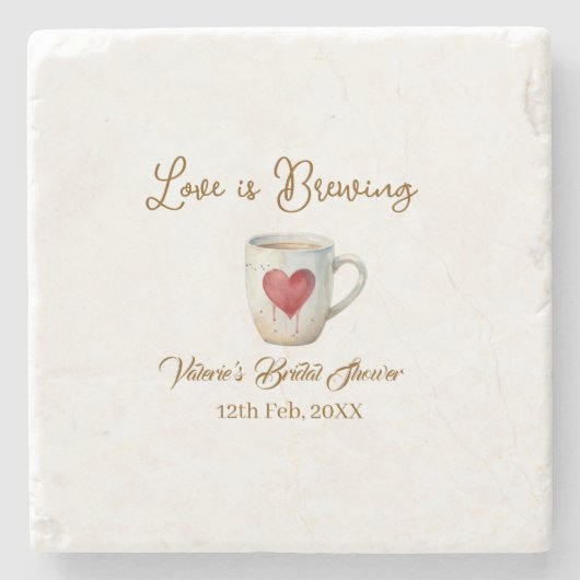 Love is Brewing white coffee mug heart bridal show ストーンコースター (正面)