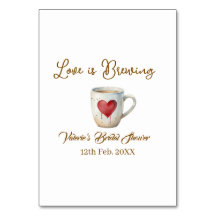 Love is Brewing white coffee mug heart bridal show