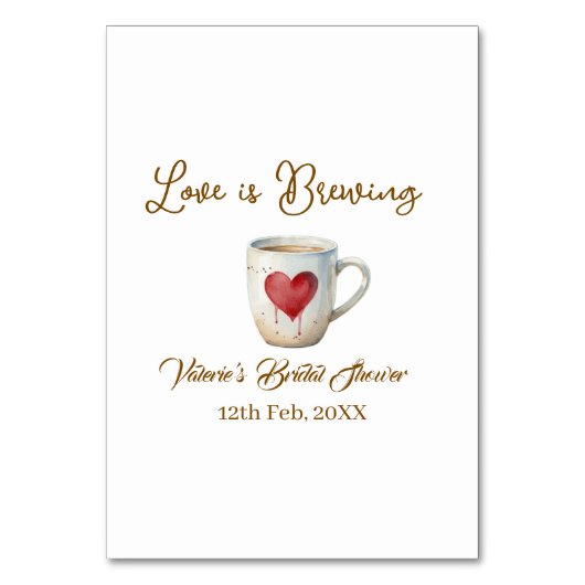 Love is Brewing white coffee mug heart bridal show テーブルナンバー (正面)