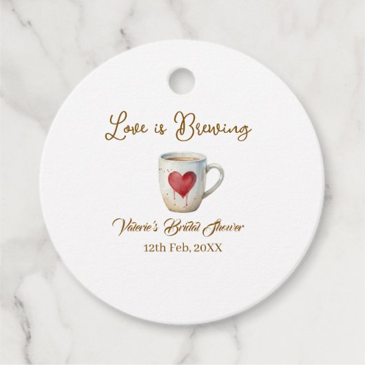 Love is Brewing white coffee mug heart bridal show フェイバータグ (正面)