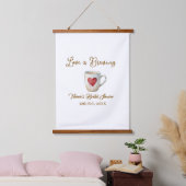 Love is Brewing white coffee mug heart bridal show 吊り下げ型タペストリー (寝室)