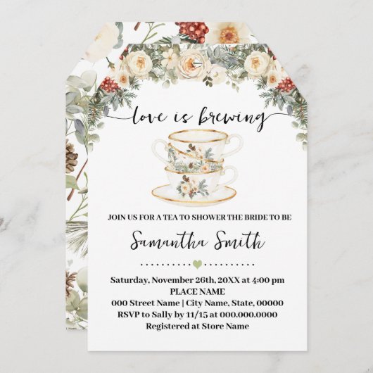 Love is Brewing Winter Tea Bridal Shower Invite (正面/裏面)