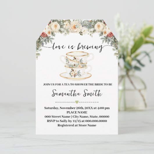 Love is Brewing Winter Tea Bridal Shower Invite (スタンド正面)