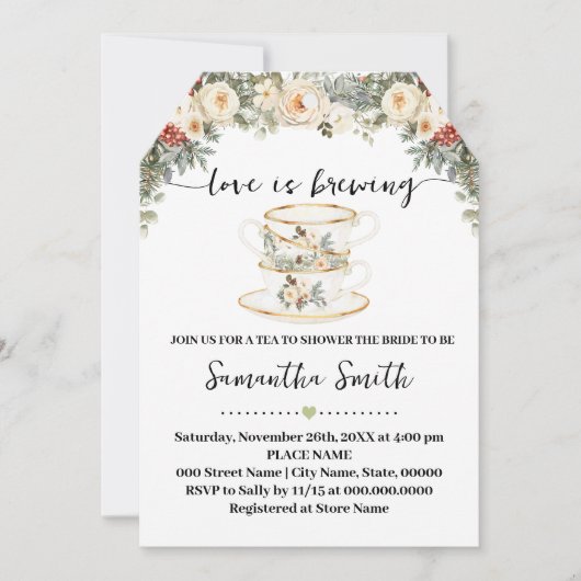 Love is Brewing Winter Tea Bridal Shower Invite (正面)