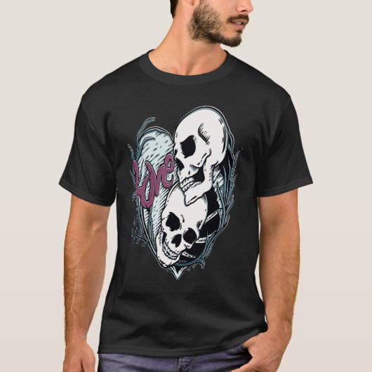 Love is Forever A cute romantic gothic skull Valen Tシャツ (正面)