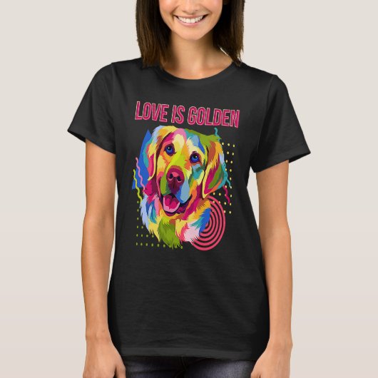 Love Is Golden Animal Pun Golden Retriever Animal  Tシャツ (正面)