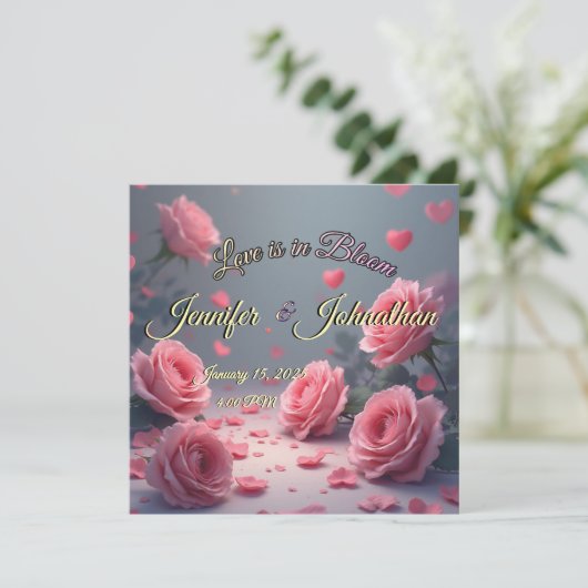 Love is in Bloom ピンクバラの結婚式セーブ・ザ・デート (スタンド正面)