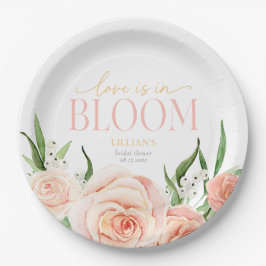 Love Is In Bloom ピンクバラの花 ブライダルシャワー ペーパープレート