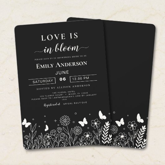 Love Is in Bloom ブラック ブライダルシャワー招待状 招待状