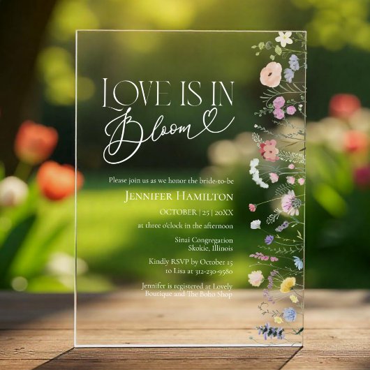 Love is in Bloom | ワイルドフラワー ボホー ウェディングシャワー アクリル招待状