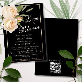 Love is in Bloom 白いバラと黒のブライダルシャワー 招待状