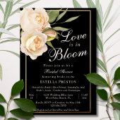 Love is in Bloom 白いバラと黒のブライダルシャワー 招待状