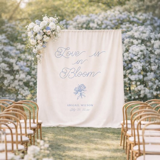 Love Is in Bloom Blue Hydrangea Bridal Shower タペストリー