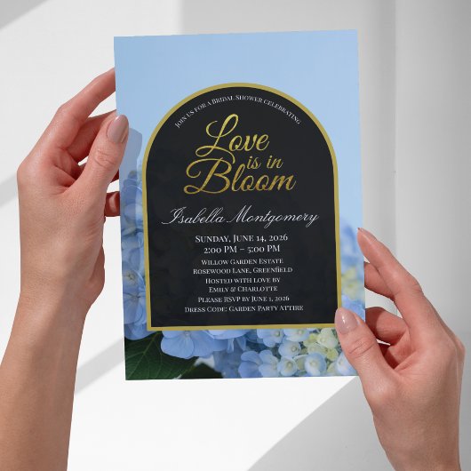 Love Is in Bloom Blue Hydrangea Bridal Shower 招待状