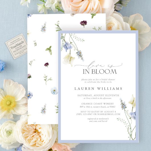Love Is In Bloom Blue Wildflower Bridal Shower 招待状