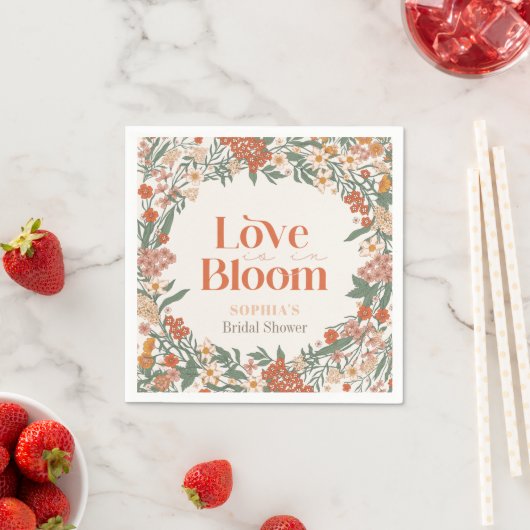 Love is in Bloom Boho Wildflower Bridal Shower スタンダードカクテルナプキン (インサイチュ)