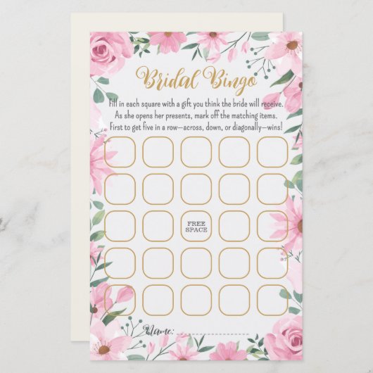 Love is in Bloom Bridal Shower Bingo Game (正面/裏面)