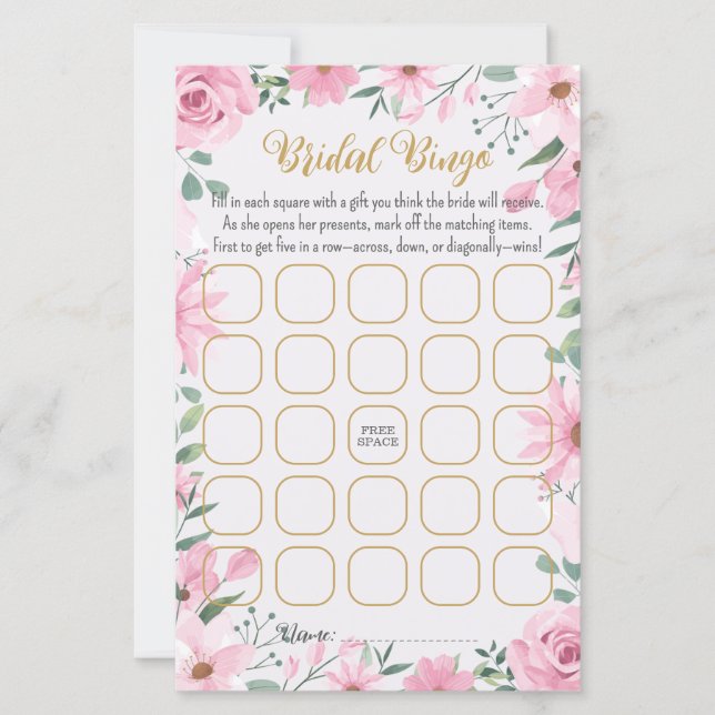Love is in Bloom Bridal Shower Bingo Game (正面)
