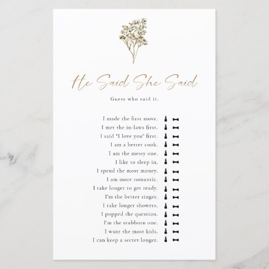 Love is in Bloom Bridal Shower He Said She Said (正面)