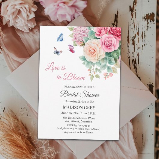 Love is in Bloom Butterflies Bridal Shower 招待状