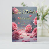 Love is in Bloom Details Pink Roses Wedding Invite エンクロージャーカード (スタンド正面)