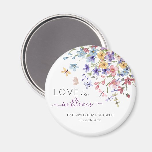 Love is in Bloom Dragonflies Bridal Shower Favor マグネット (正面/裏面)