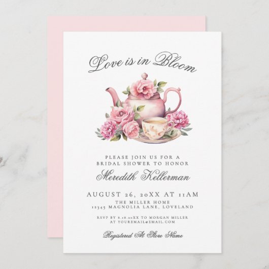 Love Is In Bloom Floral Bridal Shower 招待状 (正面/裏面)