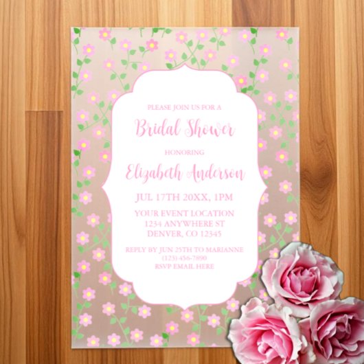 Love Is In Bloom Pink Floral Bridal Shower ベラム紙招待状