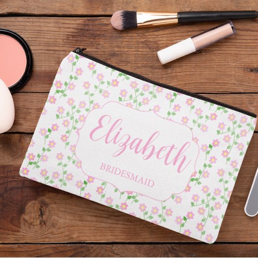 Love Is In Bloom Pink Floral Wedding Party アクセサリーポーチ