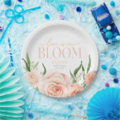 Love Is In Bloom Pink Rose Flowers Bridal Shower  ペーパープレート (パーティー)