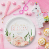Love Is In Bloom Pink Rose Flowers Bridal Shower  ペーパープレート (パーティー)